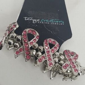 Breast Cancer Pink Crystal Ribbon Bracelet by Tanya Creations‎